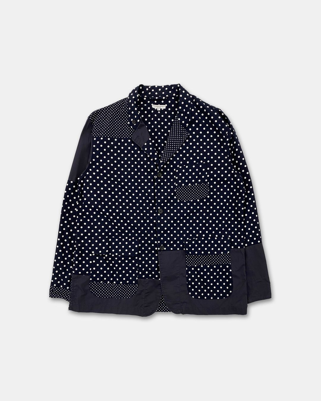 Engineered Garments SS2019 Polka Dot Cotton Blazer Jacket Navy by Engineered Garments in size ONE SIZE from COATS & JACKETS category