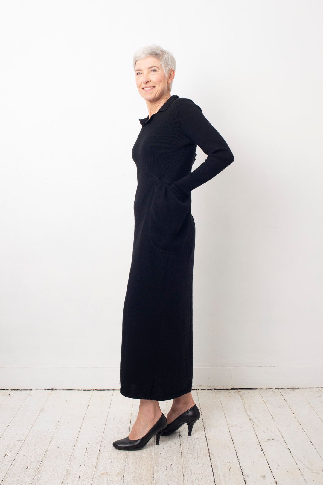 Helena van Haeren 2000's black ribbed wool maxi dress with large pocket detail by Helena van Haeren in size L from DRESSES category