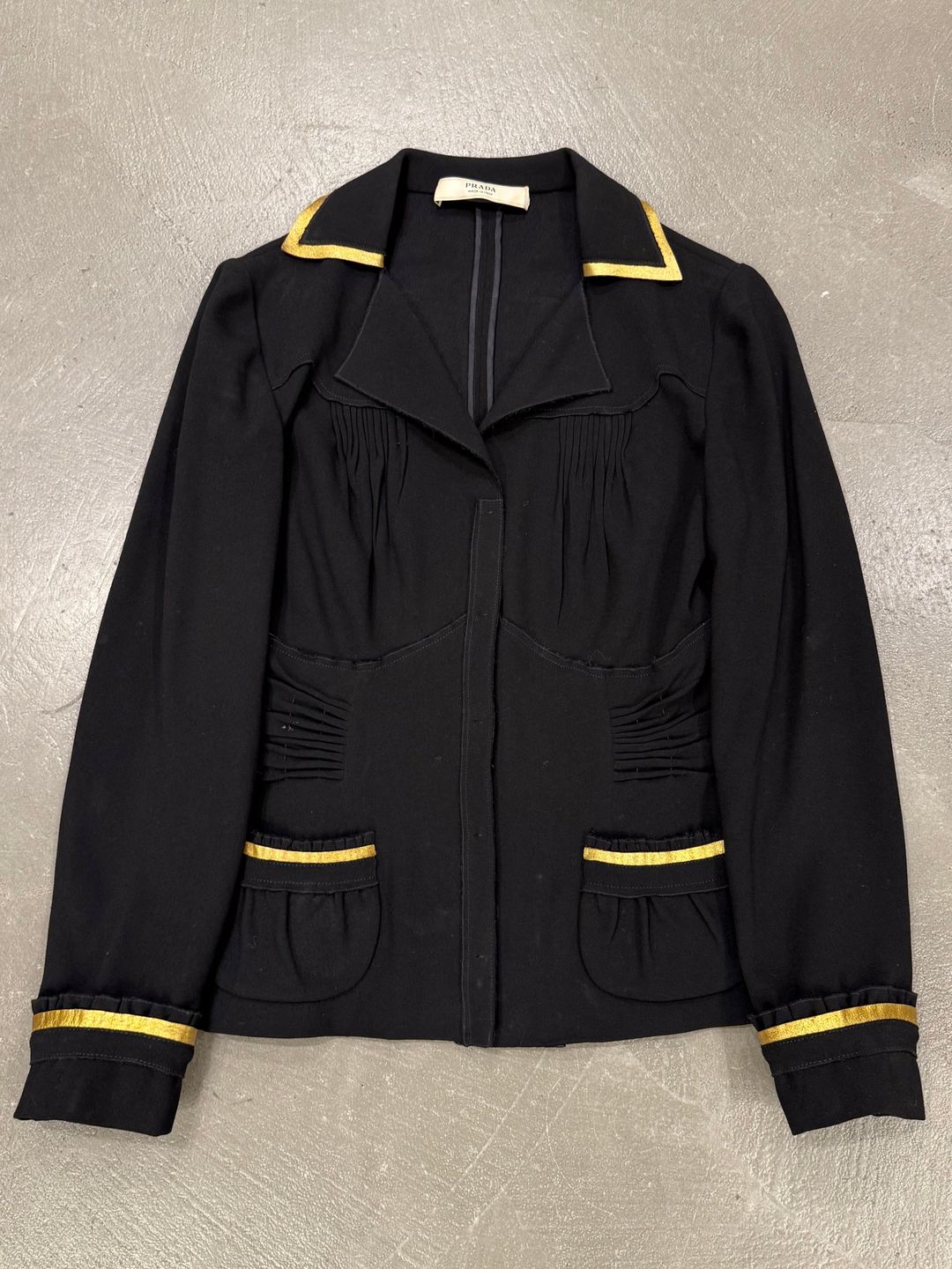2006 Prada gold trimmed pleated jacket by PRADA in size EU 38 from COATS & JACKETS category