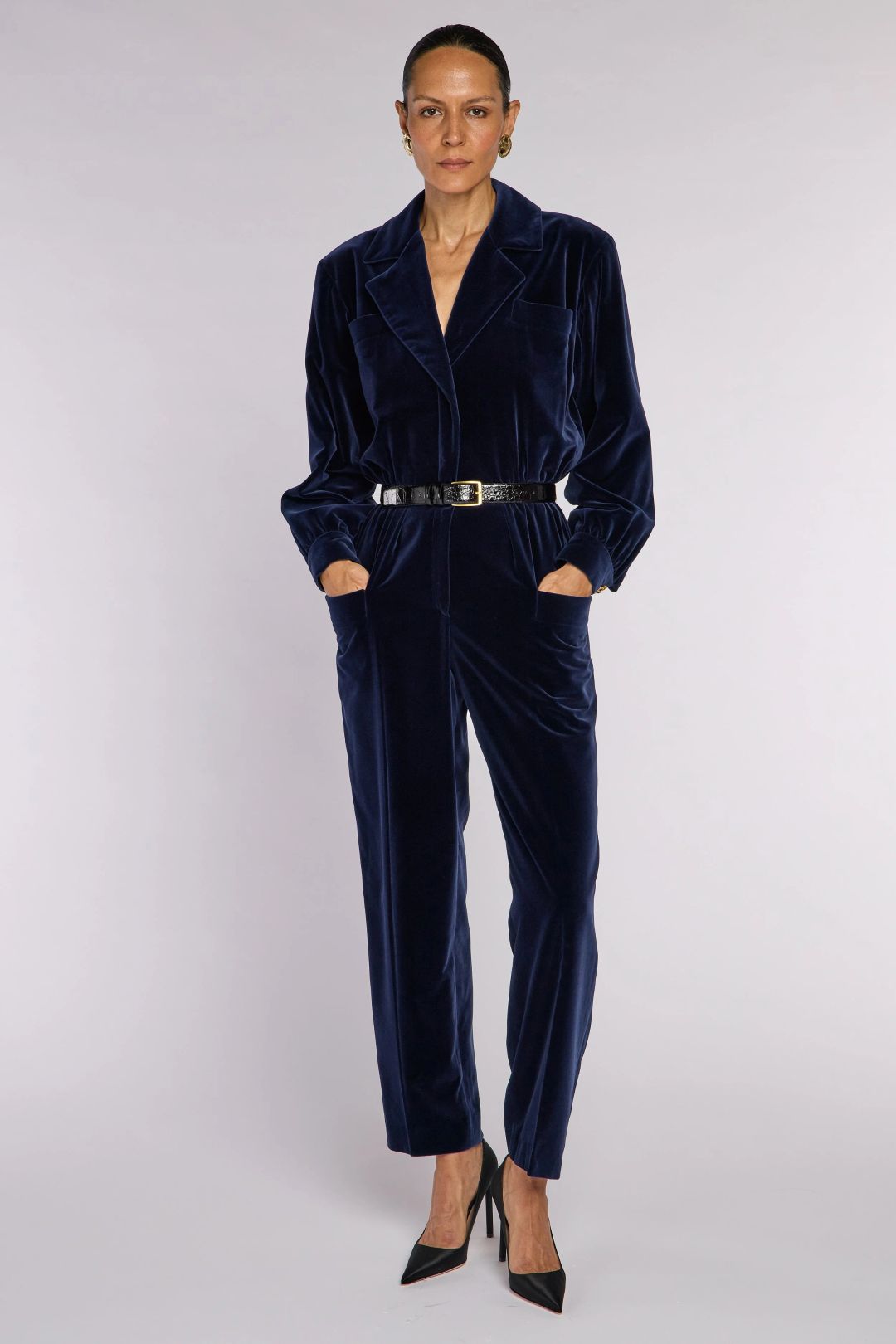YSL Rive Gauche A/W 1985 Blue Velvet Jumpsuit by YVES SAINT LAURENT in size FR 40 from JUMPSUITS & PLAYSUITS category