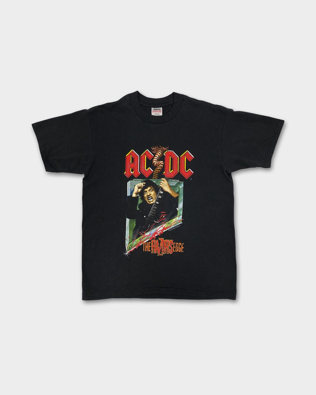 AC/DC 1990-91 World Tour Band Single Stitched T-Shirt Faded Black by AC/DC in size XL from TOPS category