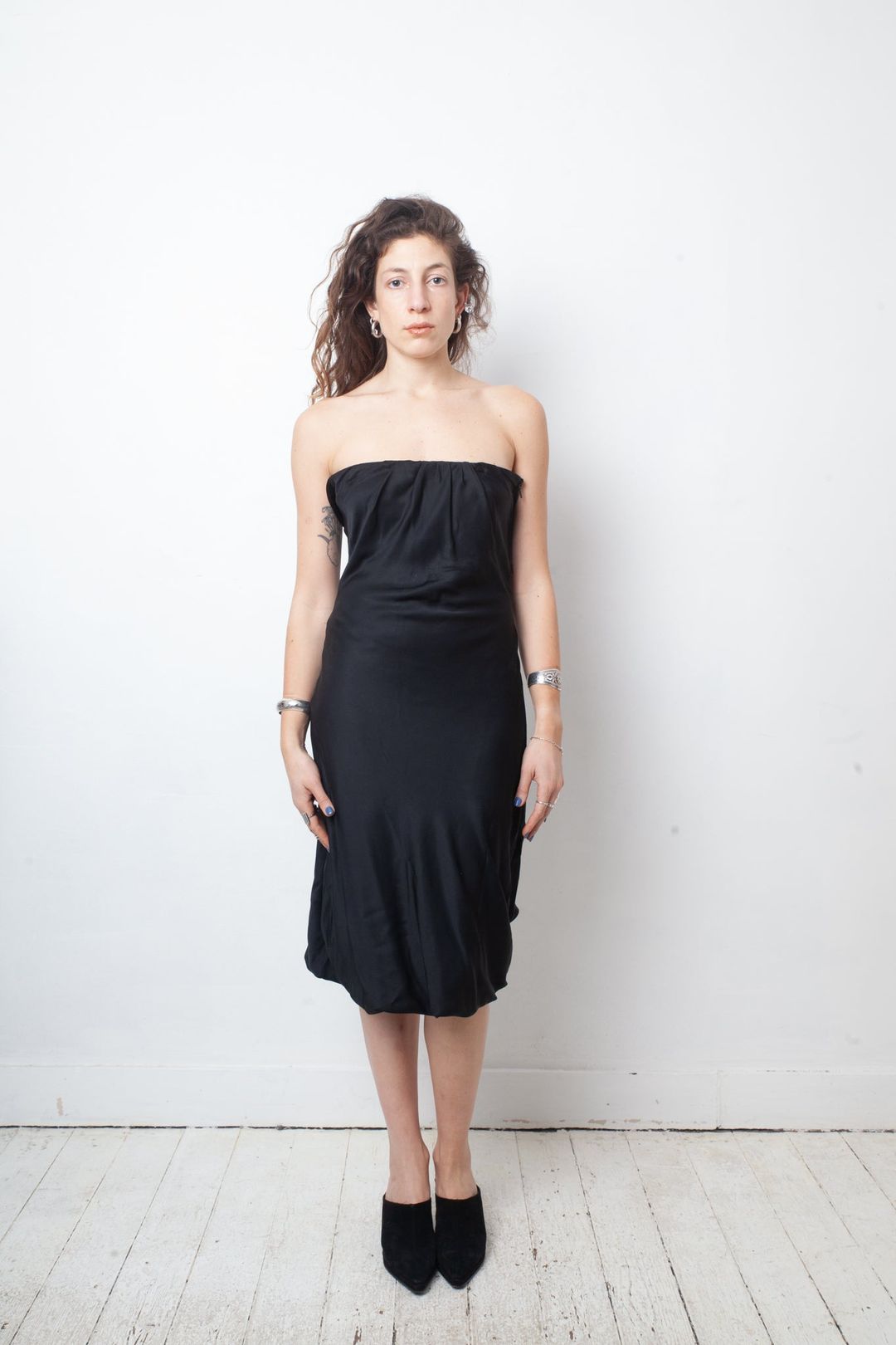 Gucci 2002 black silk bustier dress with plunged mesh back by GUCCI in size IT 46 from DRESSES category