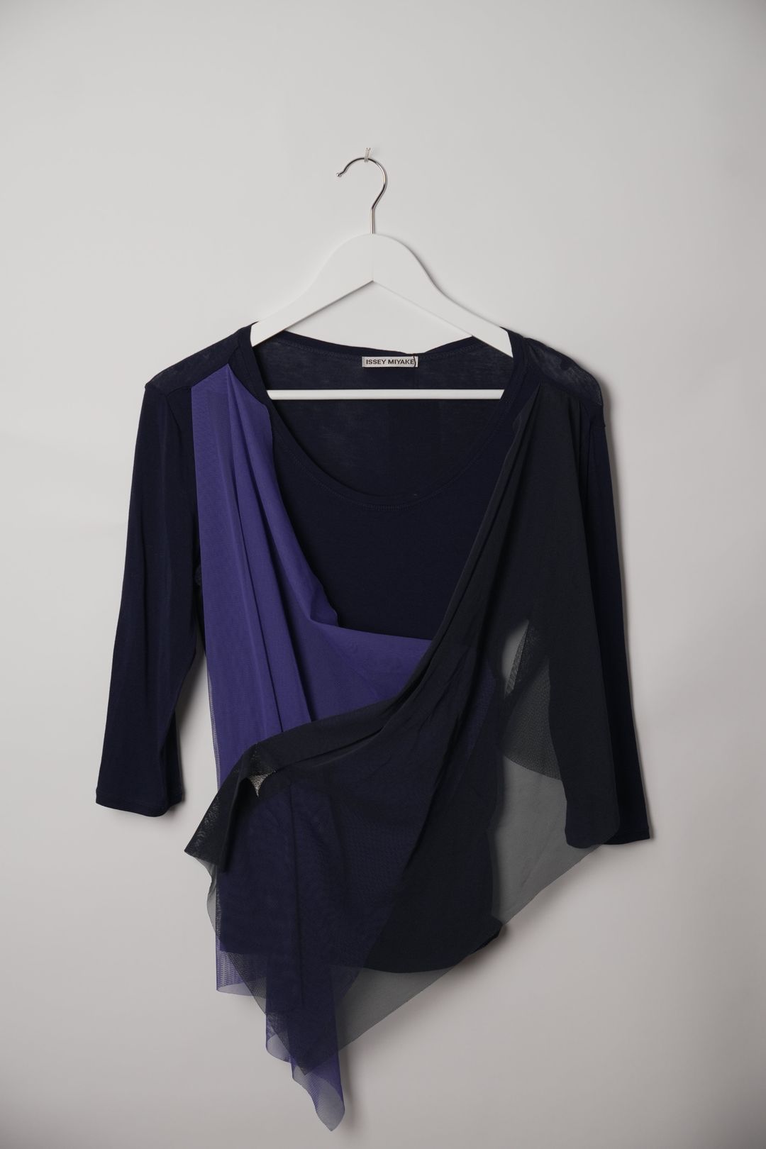 Issey Miyake 3/4 Sleeve Top with Tulle Overlay by ISSEY MIYAKE in size XS from TOPS category