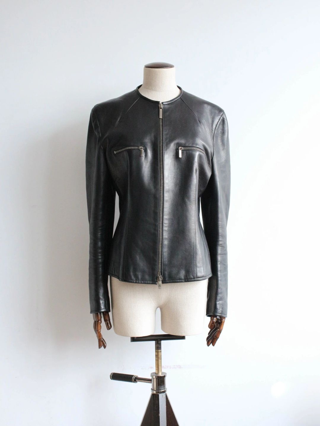 Gucci by Tom Ford A/W98 Black Leather Zipped Moto Jacket by GUCCI in size IT 44 from COATS & JACKETS category