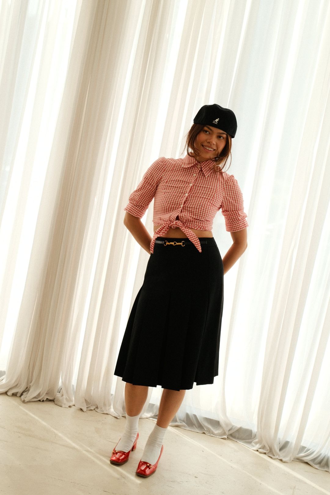 Celine Black Wool Pleated Gold Chain Midi Skirt by CÉLINE in size S from SKIRTS category