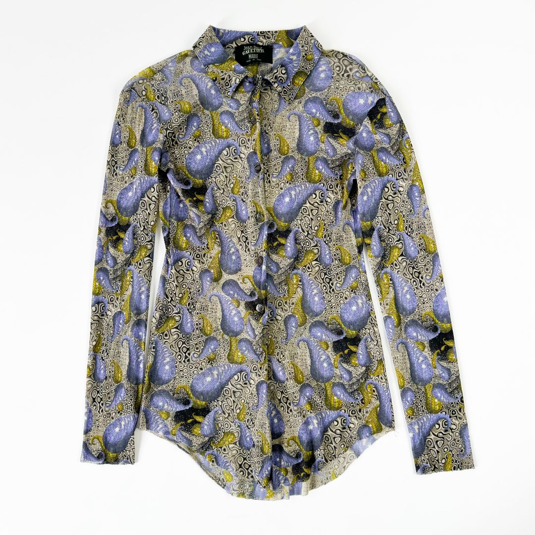 Jean Paul Gaultier Op-Art Paisley Mesh Button Up FW1996 by JEAN PAUL GAULTIER in size S from SHIRTS category