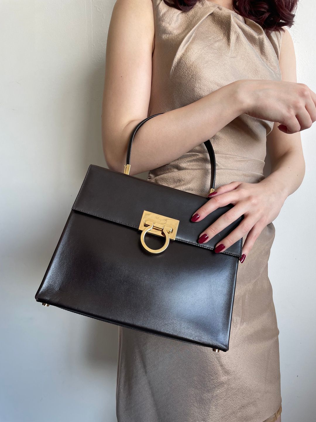 Salvatore Ferragamo Iconic Top-Handle brown leather handbag by FERRAGAMO in size ONE SIZE from BAGS category