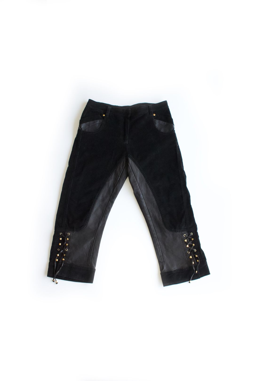 Roberto Cavalli SS 2003 black corduroy & leather capri by ROBERTO CAVALLI in size M from TROUSERS category