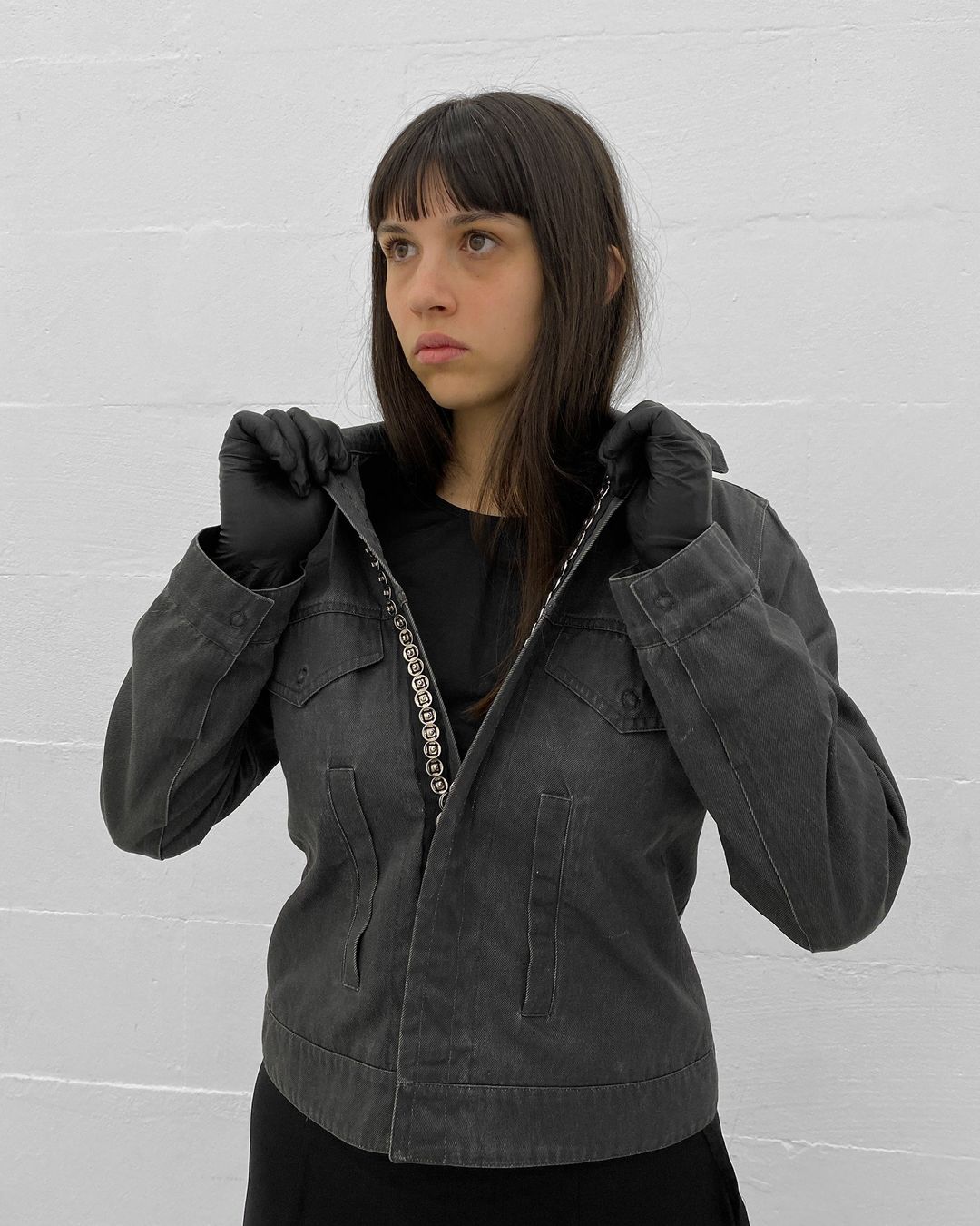 Ann Demeulemeester 1990s Hidden Push Button Denim Jacket Grey by ANN DEMEULEMEESTER in size M from COATS & JACKETS category