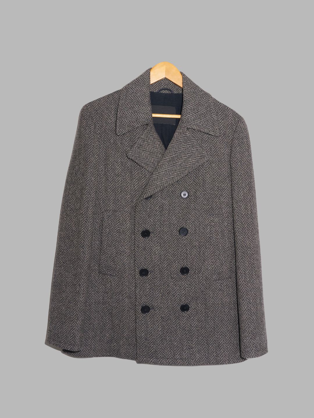 Jean Colonna grey brown herringbone wool poly pea coat - size 46 by Jean Colonna in size EU 46 from COATS & JACKETS category