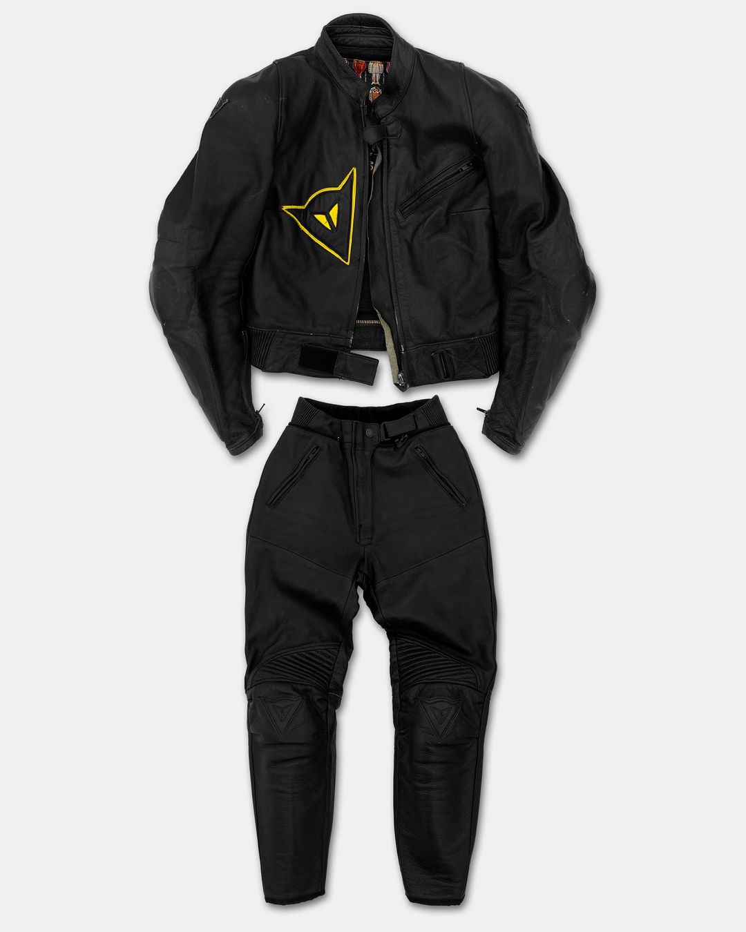 Dainese 1970s Racing Leather Jacket and Leather Pants Set Black Yellow by Dainese in size XS from SUITS category