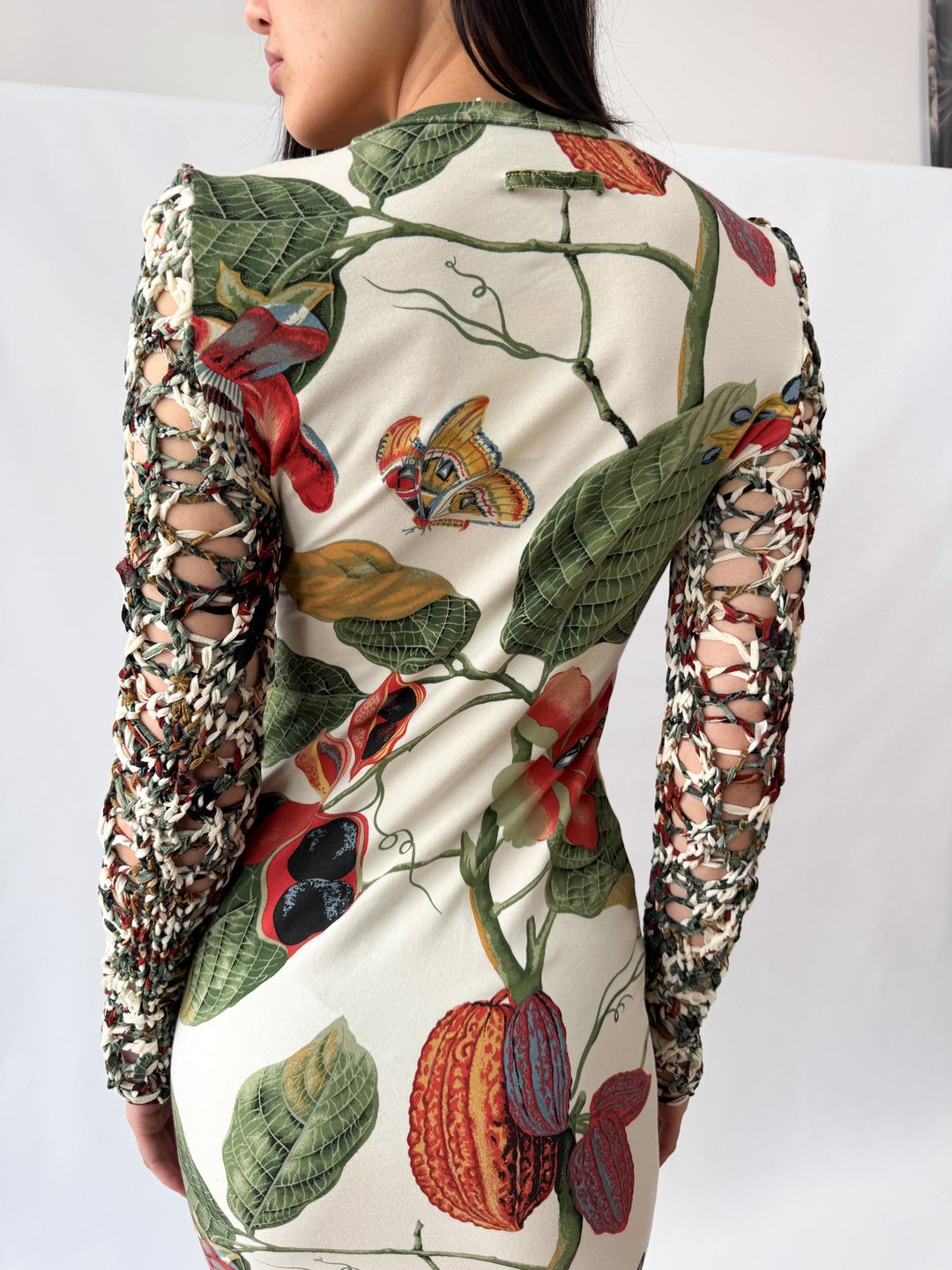 Jean Paul Gaultier Botanical Print Dress with Knit Sleeves SS1993 by JEAN PAUL GAULTIER in size IT 42 from DRESSES category
