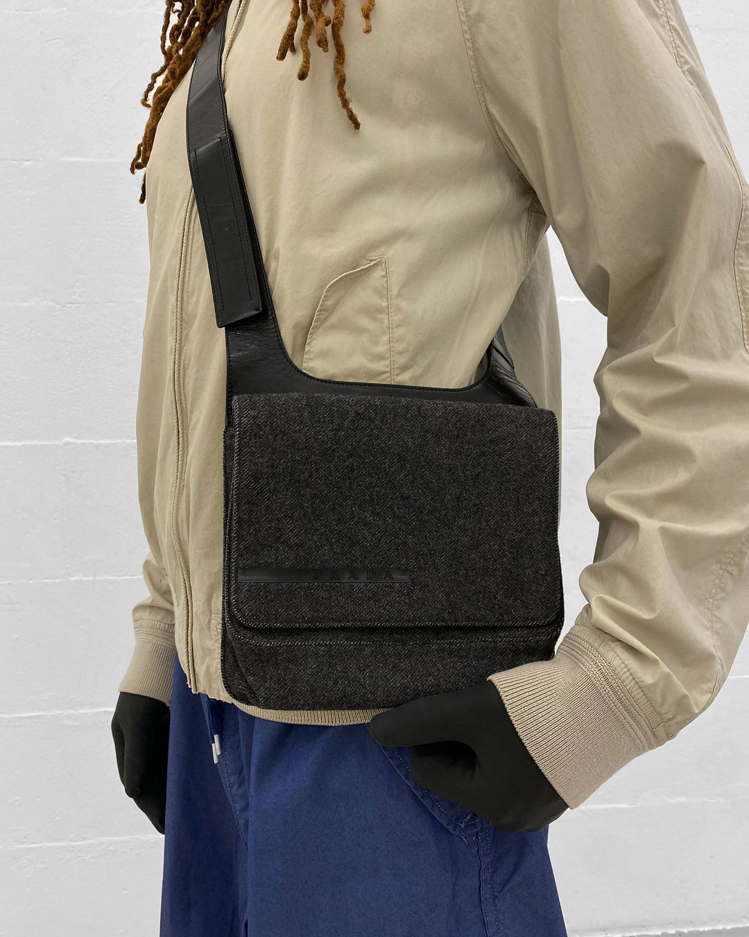 Prada AW1999 Wool Shoulder Bag Grey by PRADA in size ONE SIZE from BAGS category