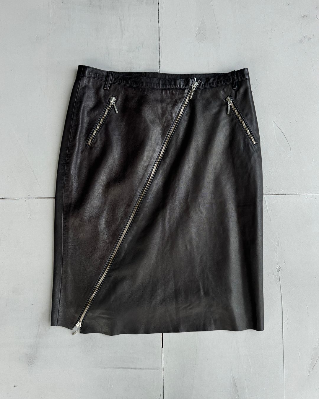 Plein Sud Lamb Leather Asymmetric Zipper Skirt - S by PLEIN SUD in size AU/UK 8 from SKIRTS category