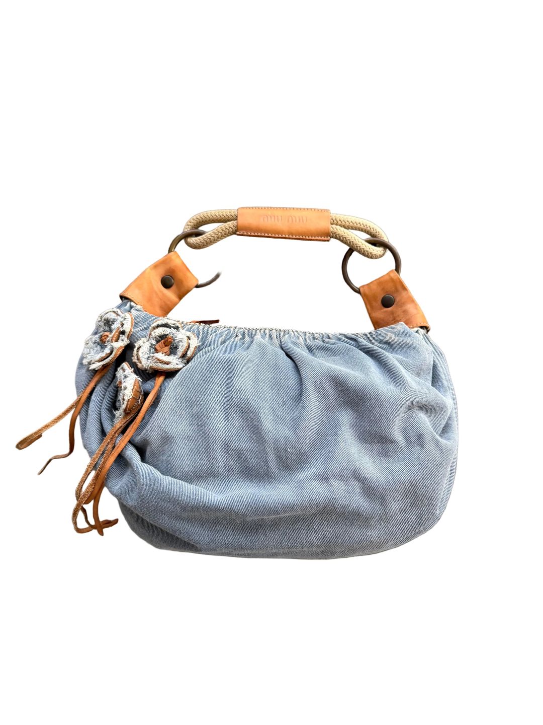 MIU MIU 00s DENIM FLOWER MOTIF BAG by MIU MIU in size ONE SIZE from BAGS category