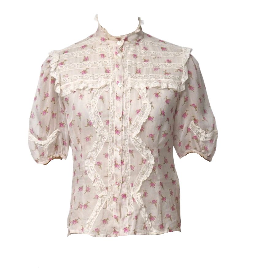 Dolce & Gabbana Silk SS Blouse w Lace & Sheer Floral Print Sz 36 by DOLCE & GABBANA in size XS from SHIRTS category