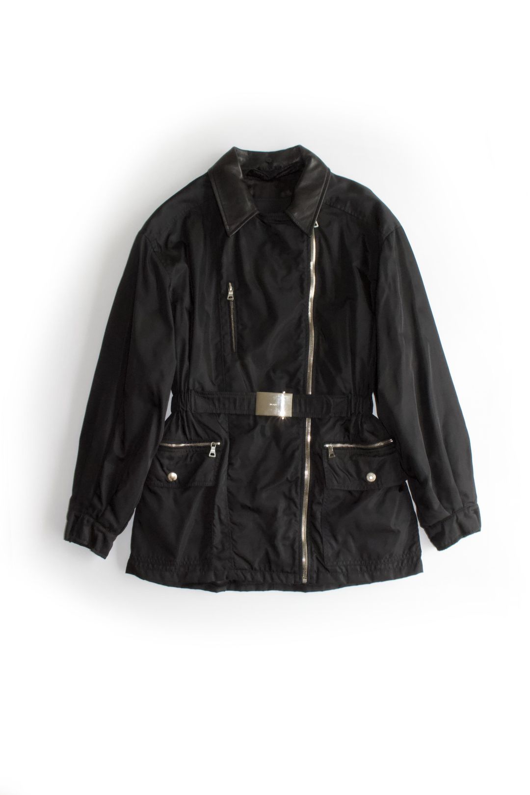 Prada FW 1994 black nylon & leather jacket by PRADA in size IT 44 from COATS & JACKETS category