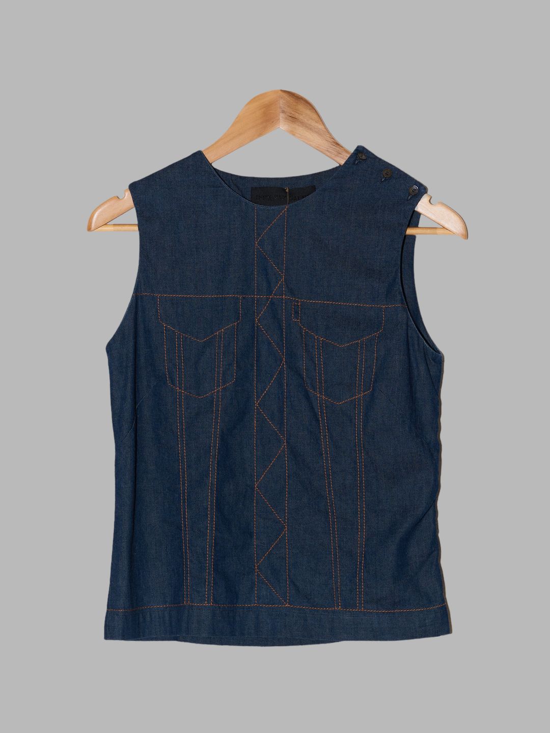 Dirk Van Saene denim trucker jacket trompe l'oeil topstitch sleeveless top by Dirk van saene in size IT 40 from TOPS category