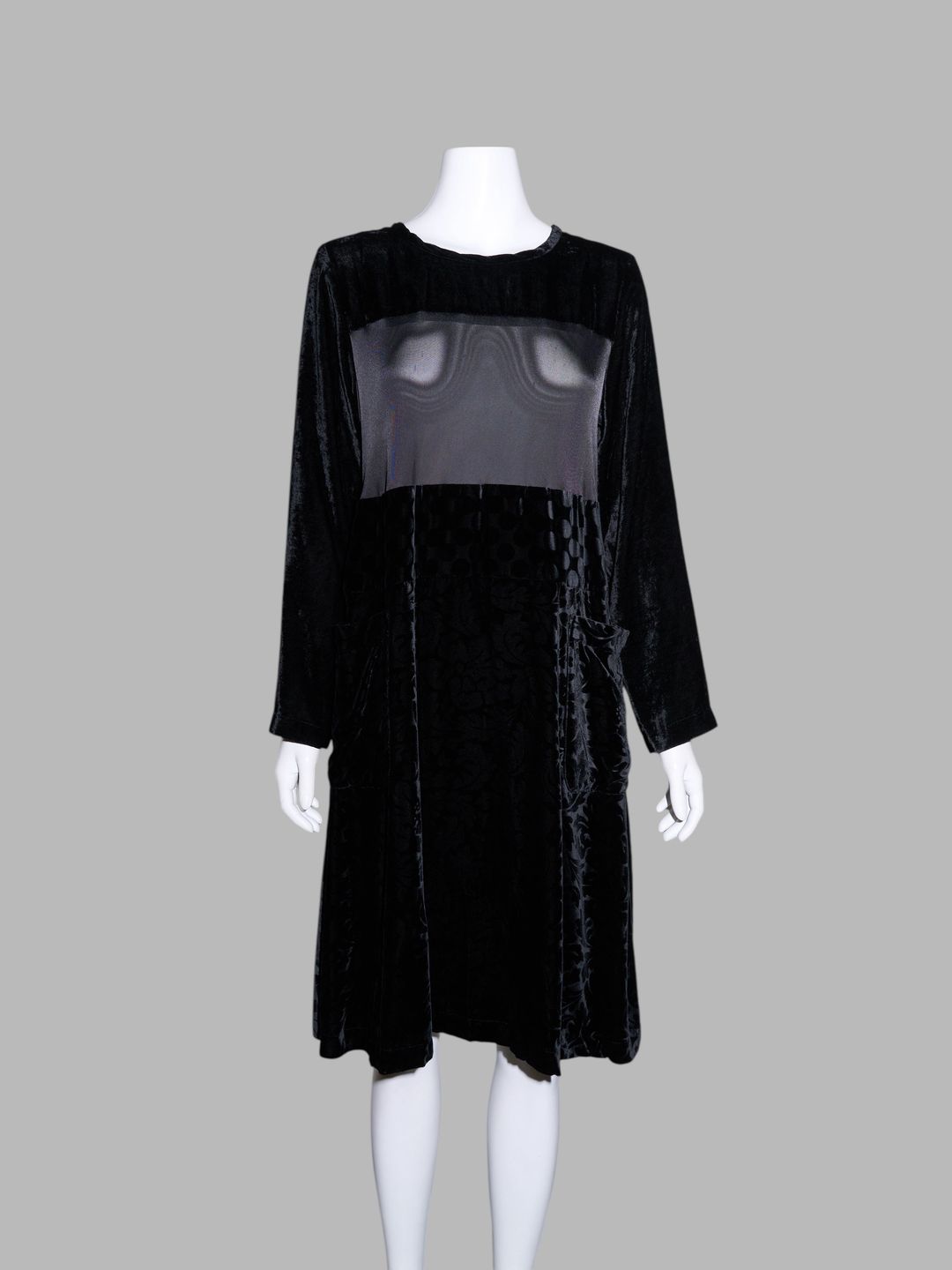Tricot Comme des Garcons winter 1995 black velour dress with sheer chest by COMME DES GARÇONS in size ONE SIZE from DRESSES category