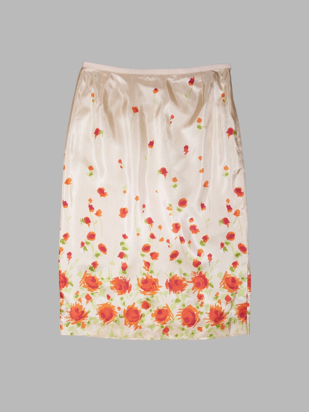 Yukiko Hanai Sport cream polyester satin rose print knee length skirt by Yukiko Hanai in size ONE SIZE from SKIRTS category