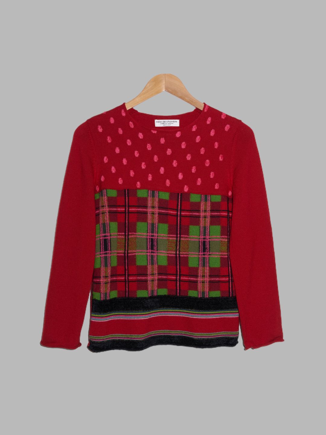 Robe de Chambre Comme des Garcons 2000 red wool multi-pattern sweater by COMME DES GARÇONS in size ONE SIZE from KNITWEAR category