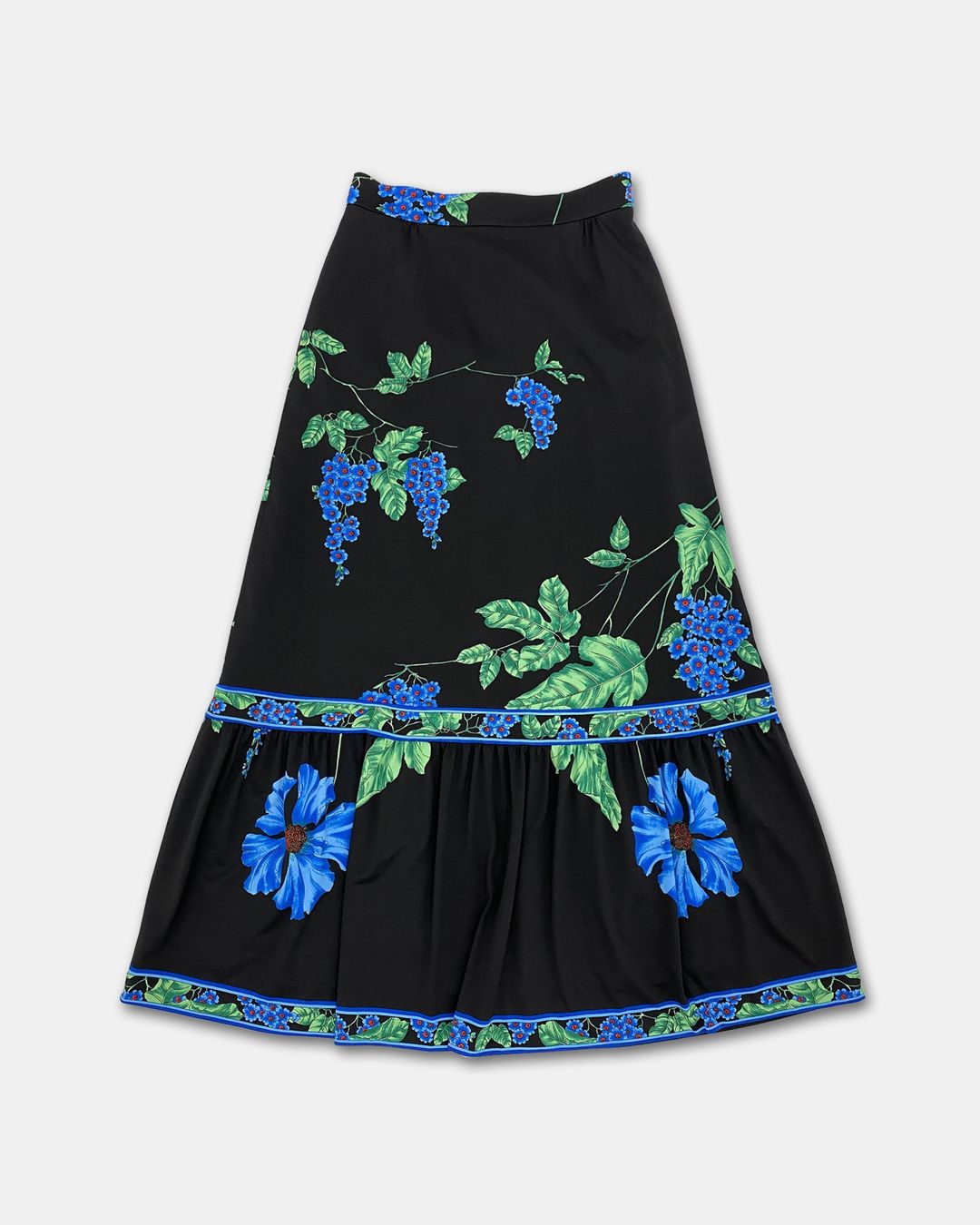 Vintage 1980s Flower Print Maxi Skirt Black by Vintage in size M from SKIRTS category