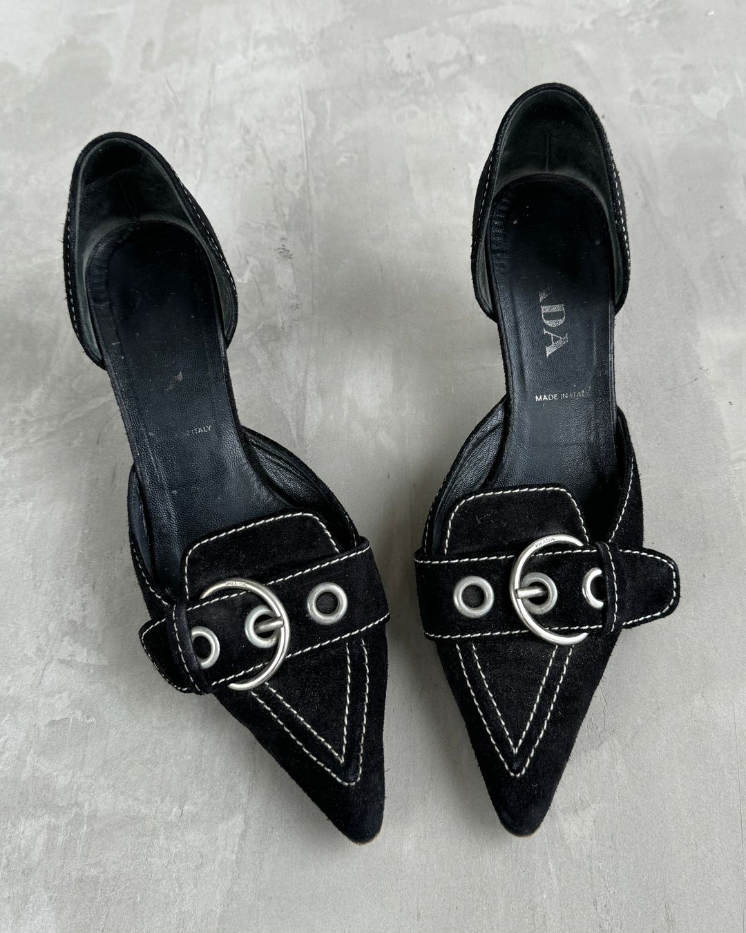 PRADA 2000'S BLACK SUEDE BUCKLE KITTEN HEEL - EU 36.5 / UK 3.5 by PRADA in size EU 36 from SHOES category
