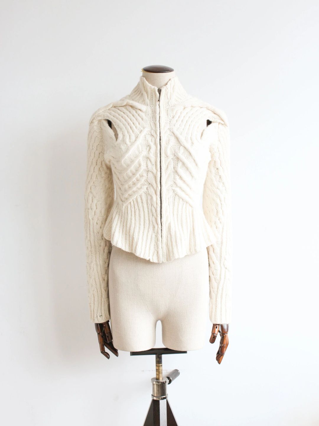 John Galliano A/W90 'Fencing' Cream Wool Anatomical Knit Jacket by JOHN GALLIANO in size AU/UK 8 from KNITWEAR category
