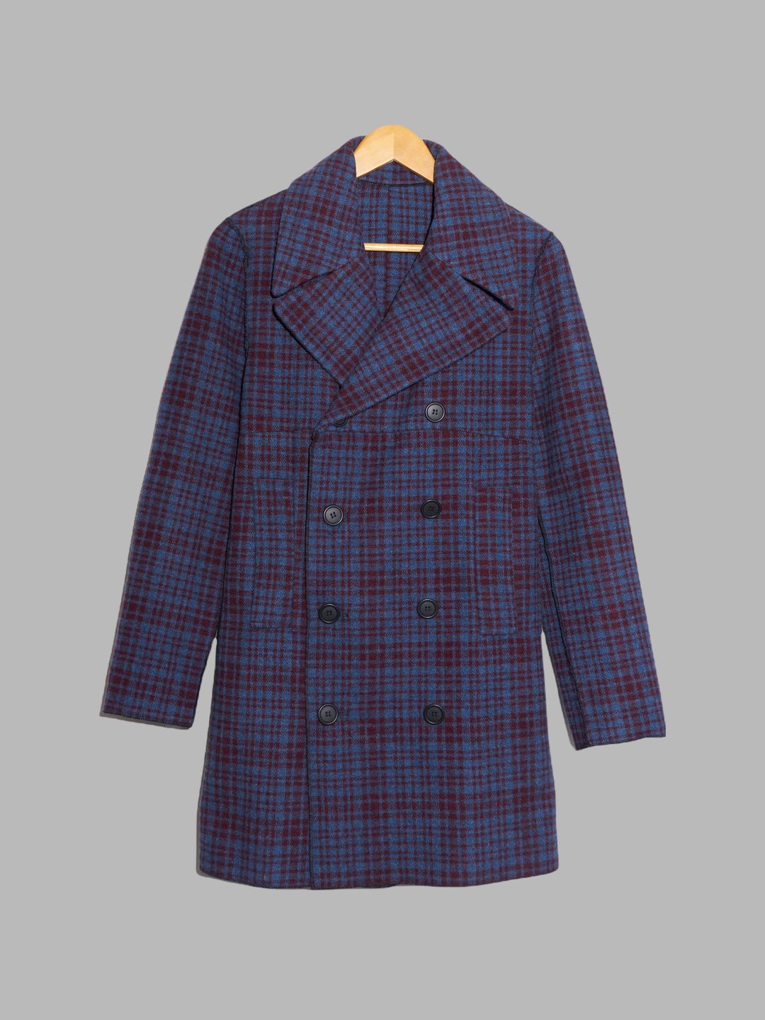 Jean Colonna purple blue check knit pea coat with overlocked edges - S by Jean Colonna in size S from COATS & JACKETS category
