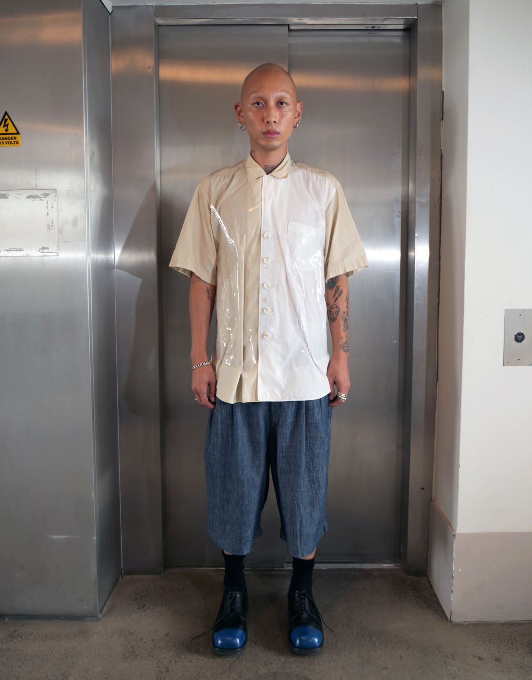 Two Tone Cotton Shirt by COMME DES GARÇONS HOMME in size ONE SIZE from trousers category