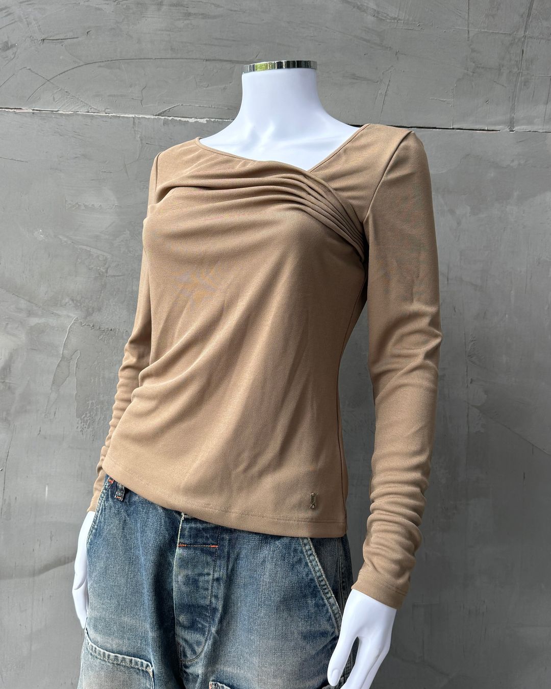 John Galliano Asymmetric Pleated Long Sleeve Top - S/M by JOHN GALLIANO in size XS from TOPS category
