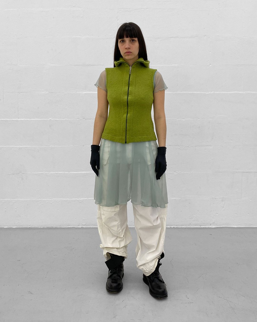 Simone Seidel 2020s Felt Hooded Vest Green by Simone Seidel in size S from TOPS category