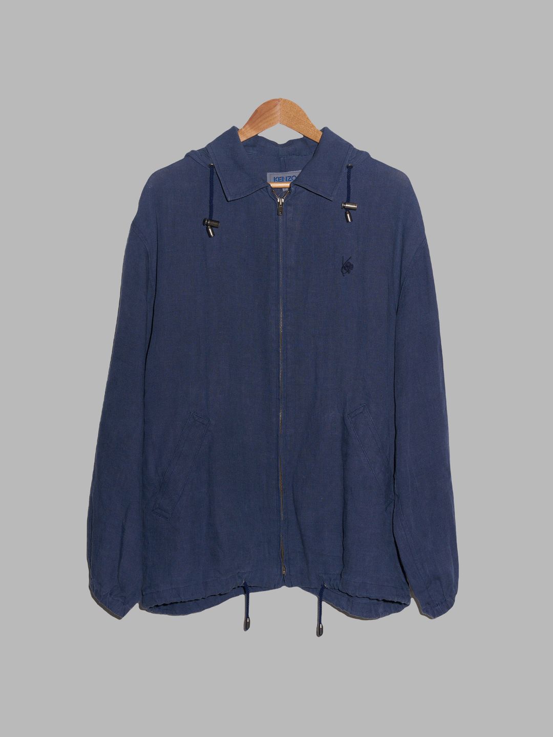 Kenzo Paris 1980s indigo linen hooded zip jacket - M L S by Kenzo Paris in size ONE SIZE from COATS & JACKETS category