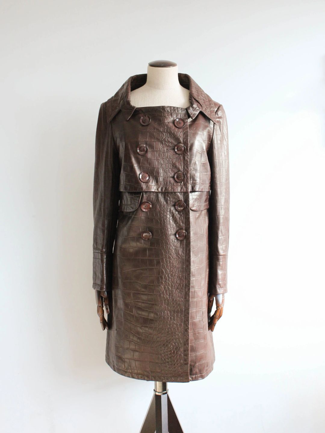Christian Dior by John Galliano A/W05 Chocolate Brown Croc-Embossed Leather Coat by CHRISTIAN DIOR in size FR 36 from COATS & JACKETS category