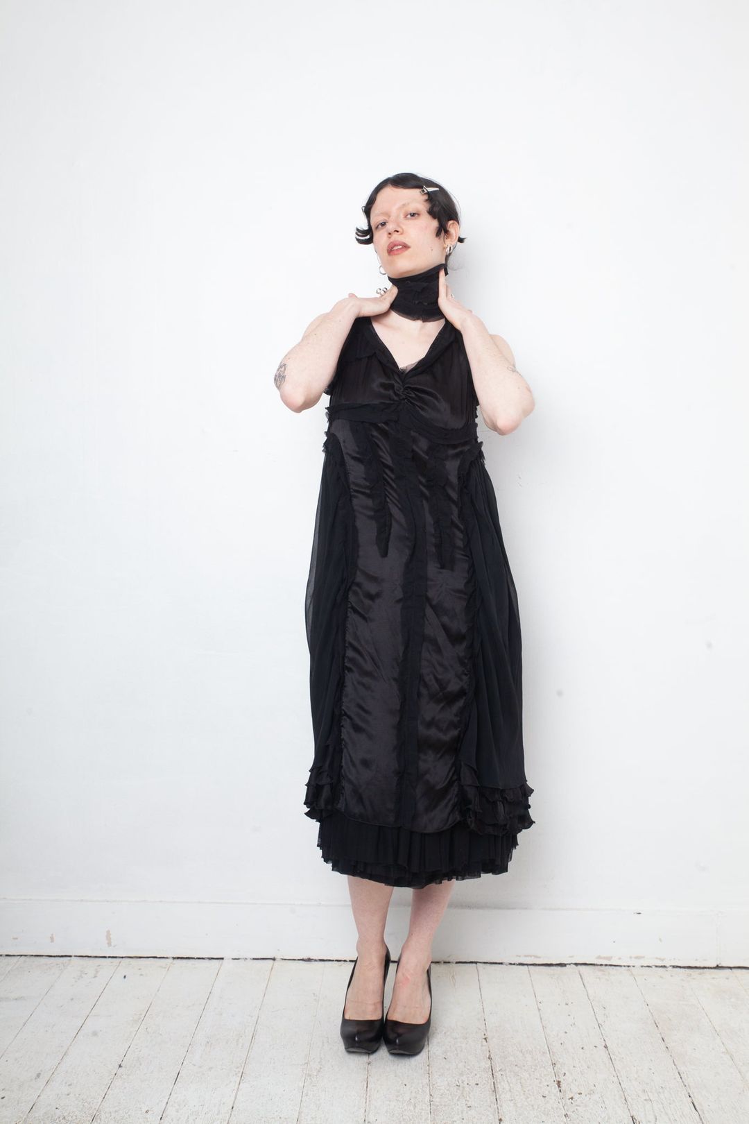 Undercover 2000's multi layer ruffle silk petticoat dress with scarf by UNDERCOVER in size S from DRESSES category