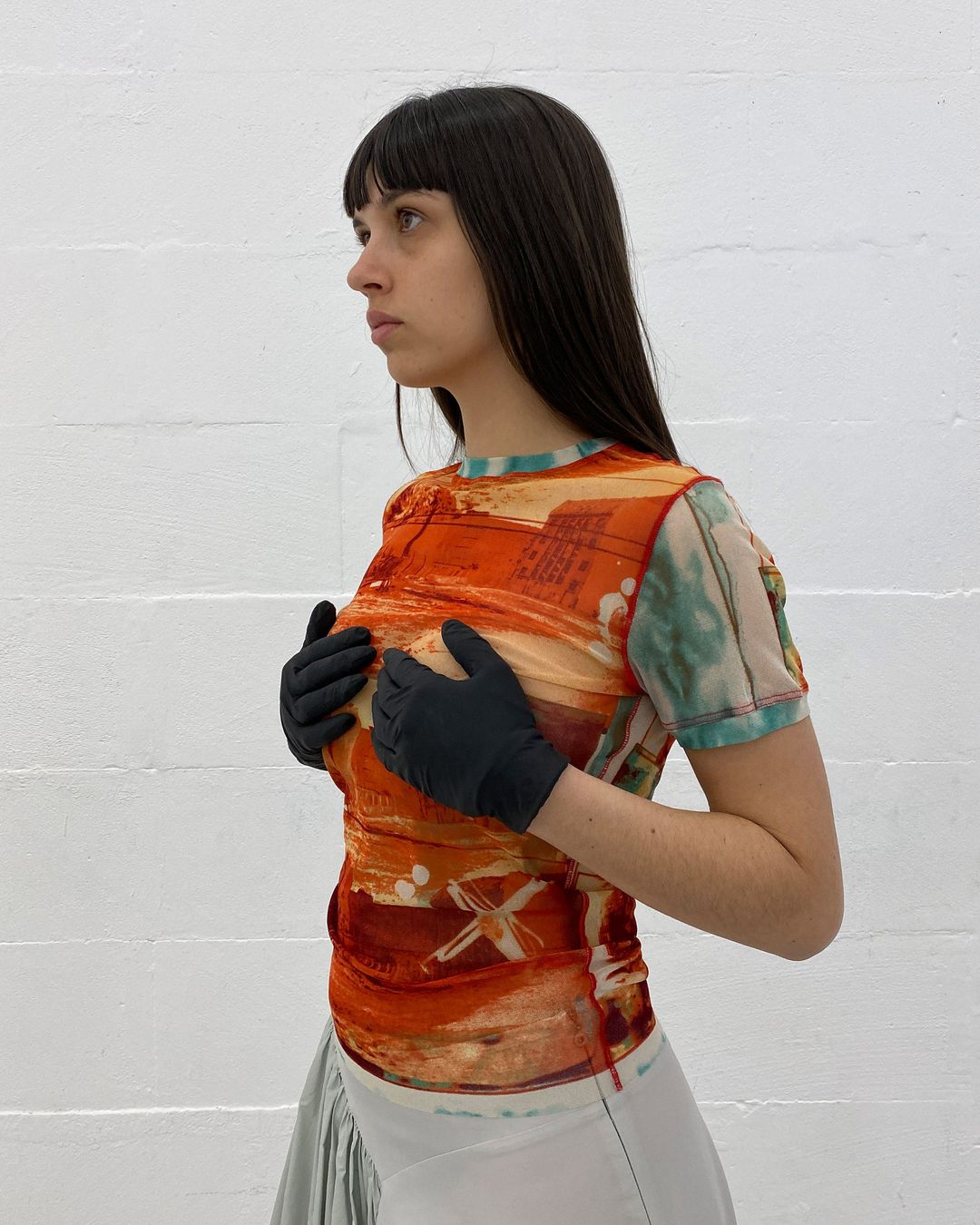 Jean Paul Gaultier Soleil 2000s City Print Mesh Top Orange by JEAN PAUL GAULTIER in size M from TOPS category