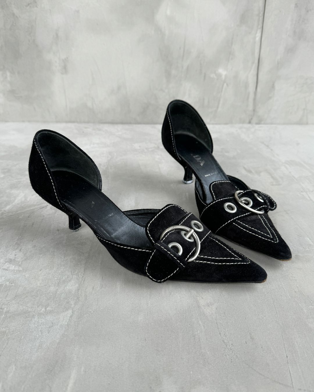 PRADA 2000'S BLACK SUEDE BUCKLE KITTEN HEEL - EU 36.5 / UK 3.5 by PRADA in size EU 36 from SHOES category