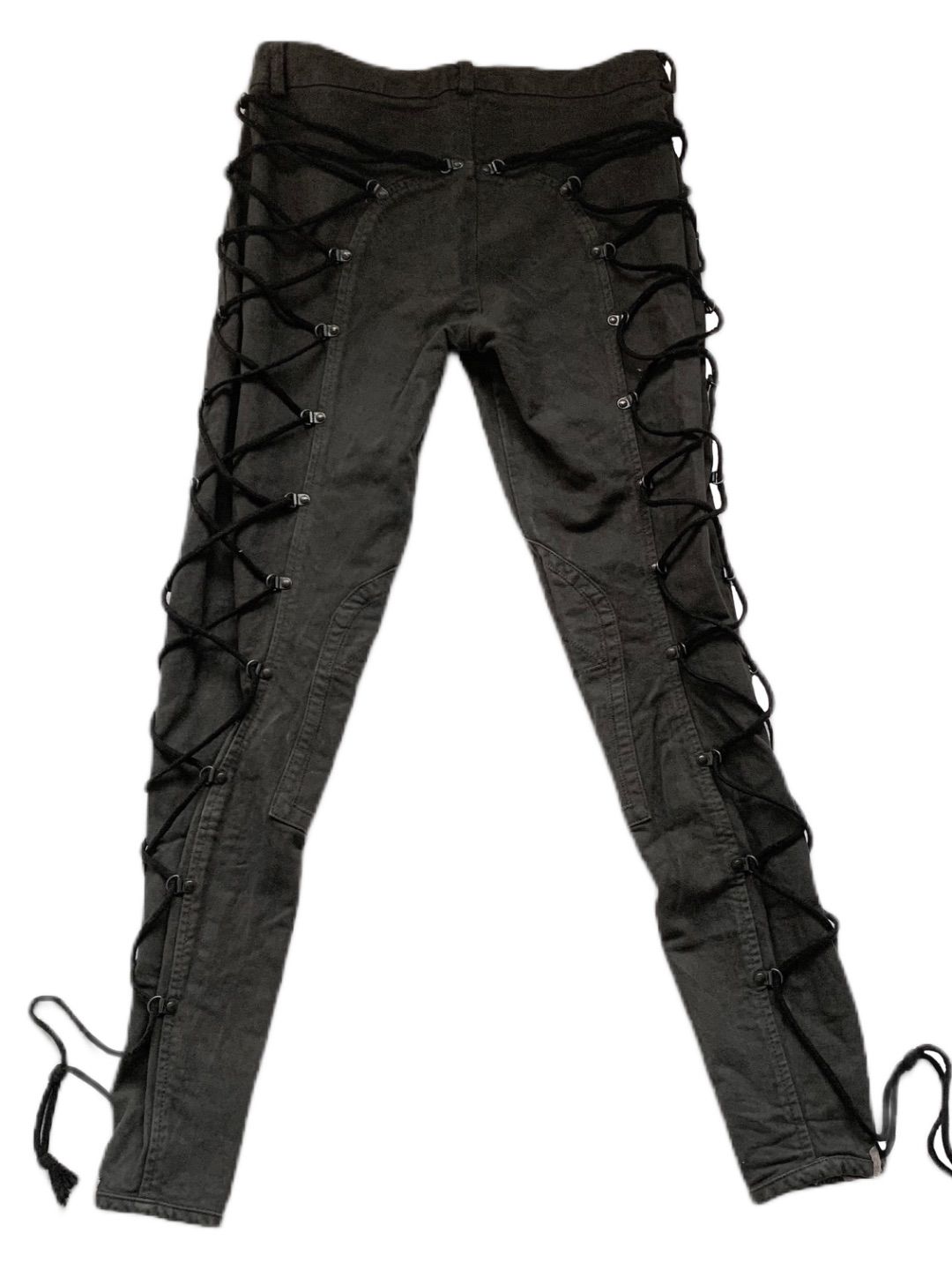 FW 2003 Gaetano Navarra cropped grey pants with lace up details by GAETANO NAVARRA in size S from TROUSERS category