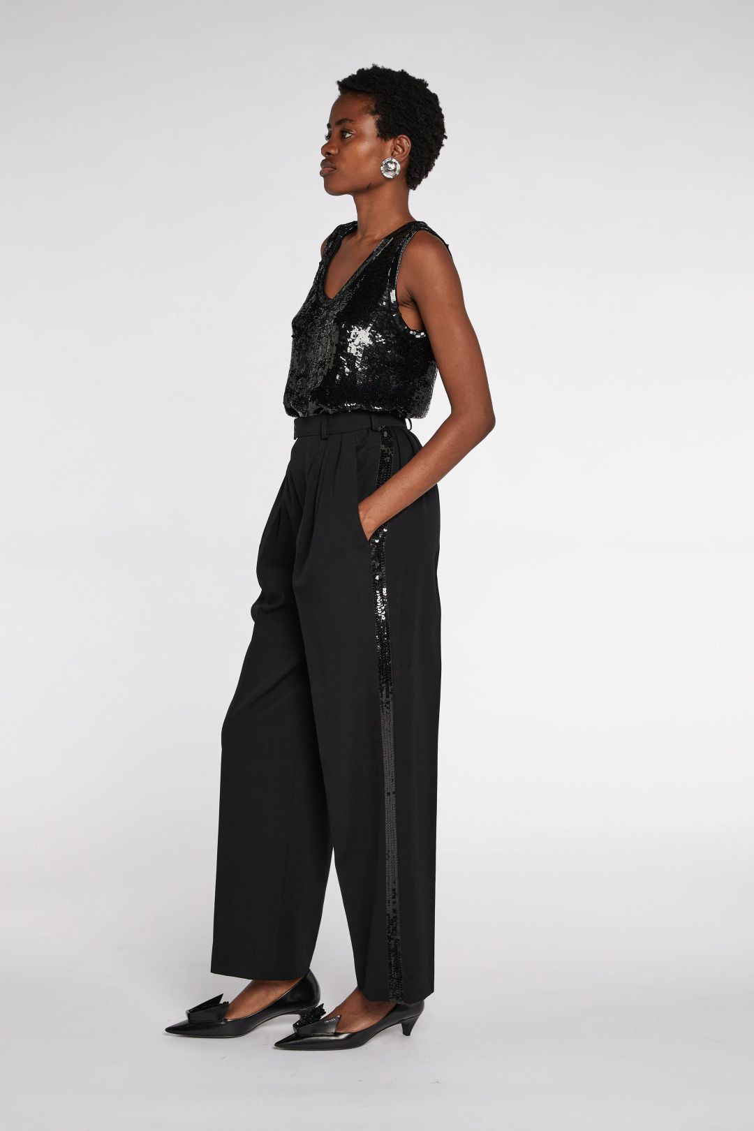 Saint Laurent Rive Gauche Black Sequinned Le Smoking Ensemble 1980s by YVES SAINT LAURENT in size FR 38 from SUITS category