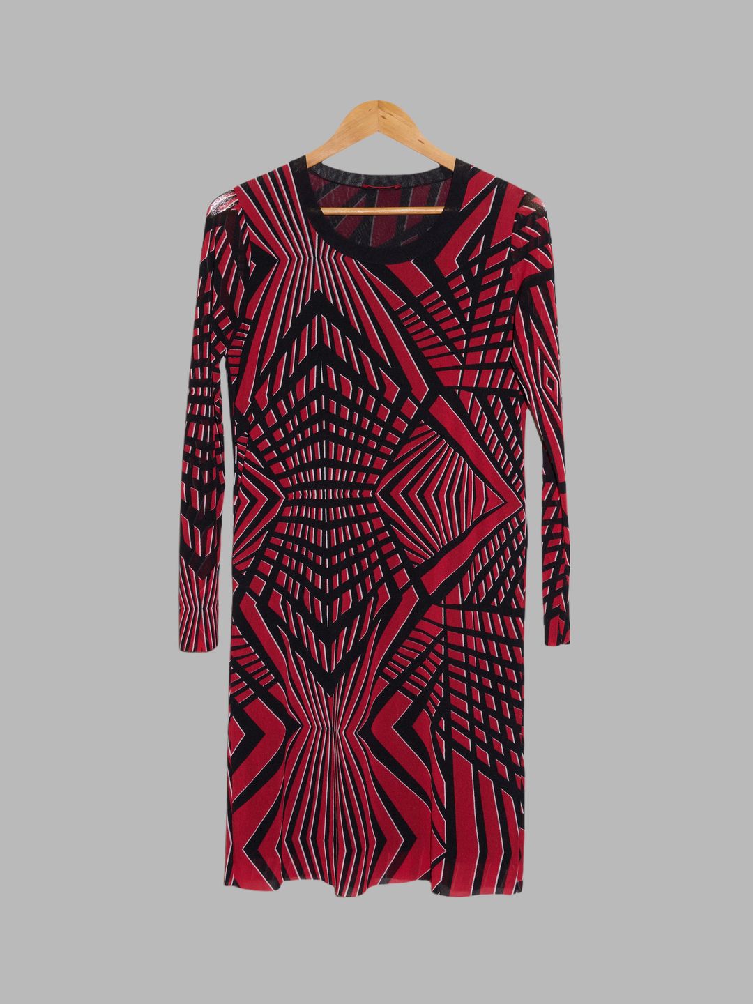 Vivienne Tam black red nylon mesh geometric pattern long sleeve dress by Vivienne Tam in size XS from DRESSES category