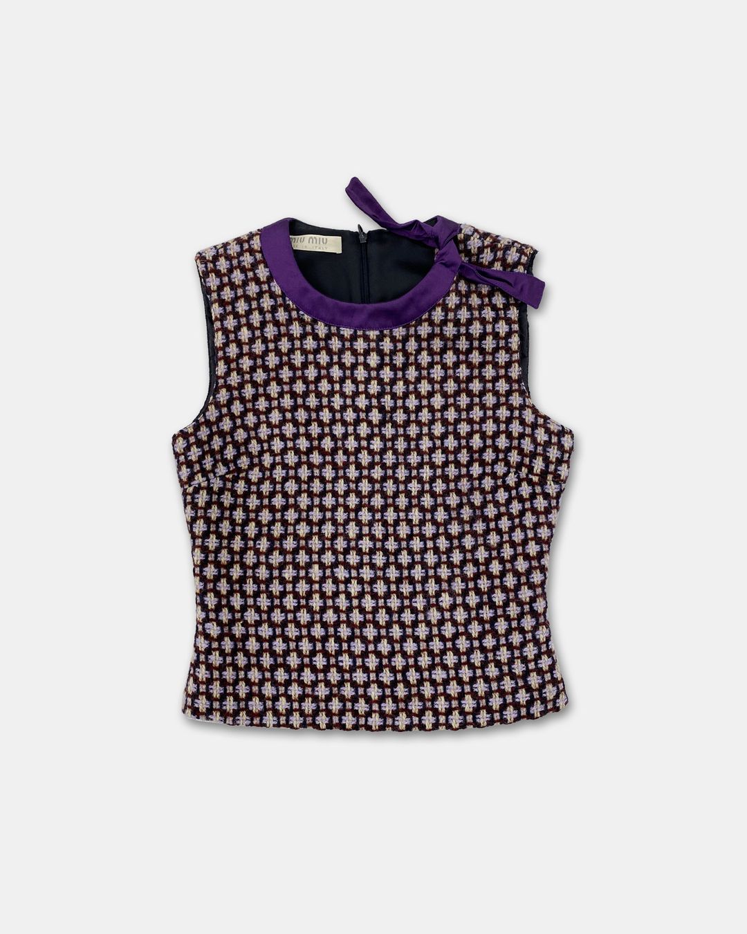 Miu Miu SS2000 Wool Checkered Top Purple by MIU MIU in size S from TOPS category