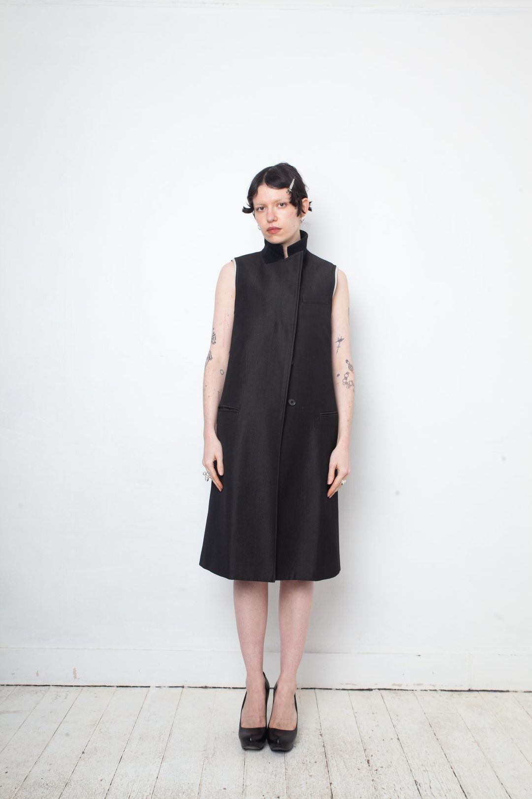 Martine Sitbon wool grey sleeveless blazer with upright collar by Martine Sitbon in size IT 42 from COATS & JACKETS category