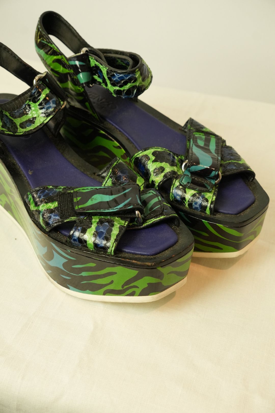 Kenzo Blue Green Leopard Print Wedges Sz36.5 by KENZO in size EU 37 from SHOES category