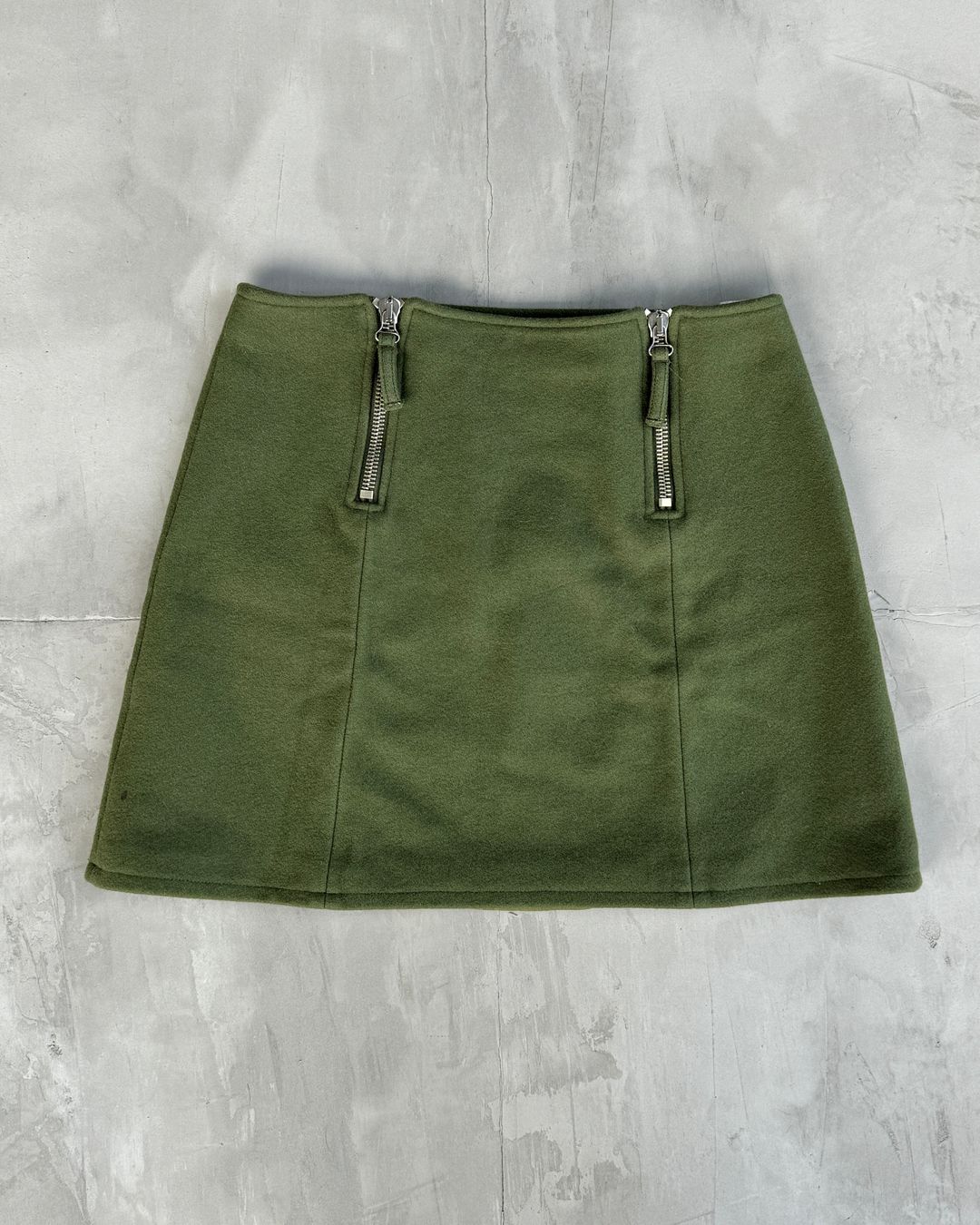 JEAN PAUL GAULTIER JPG JEANS GREEN WOOL ZIPPER SKIRT - M by JEAN PAUL GAULTIER in size AU/UK 10 from SKIRTS category