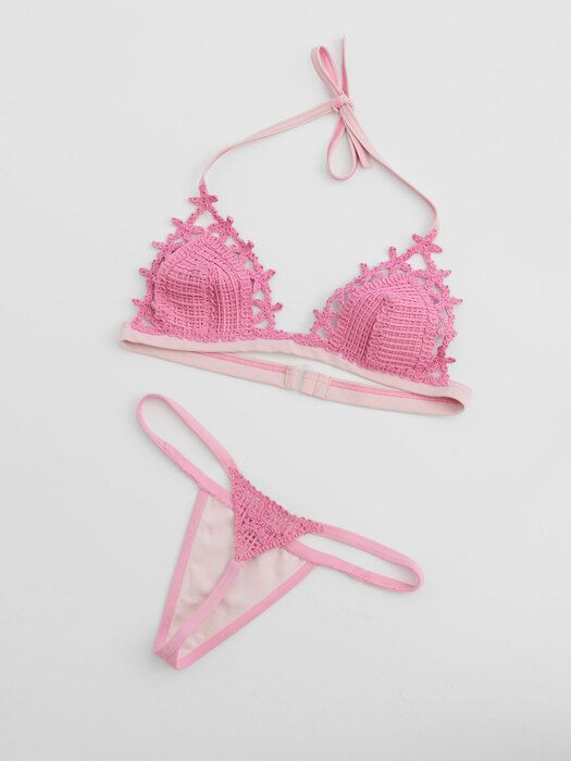 Pink Corded Lace Bikini Set by undefined in size ONE SIZE from SWIMSUITS category