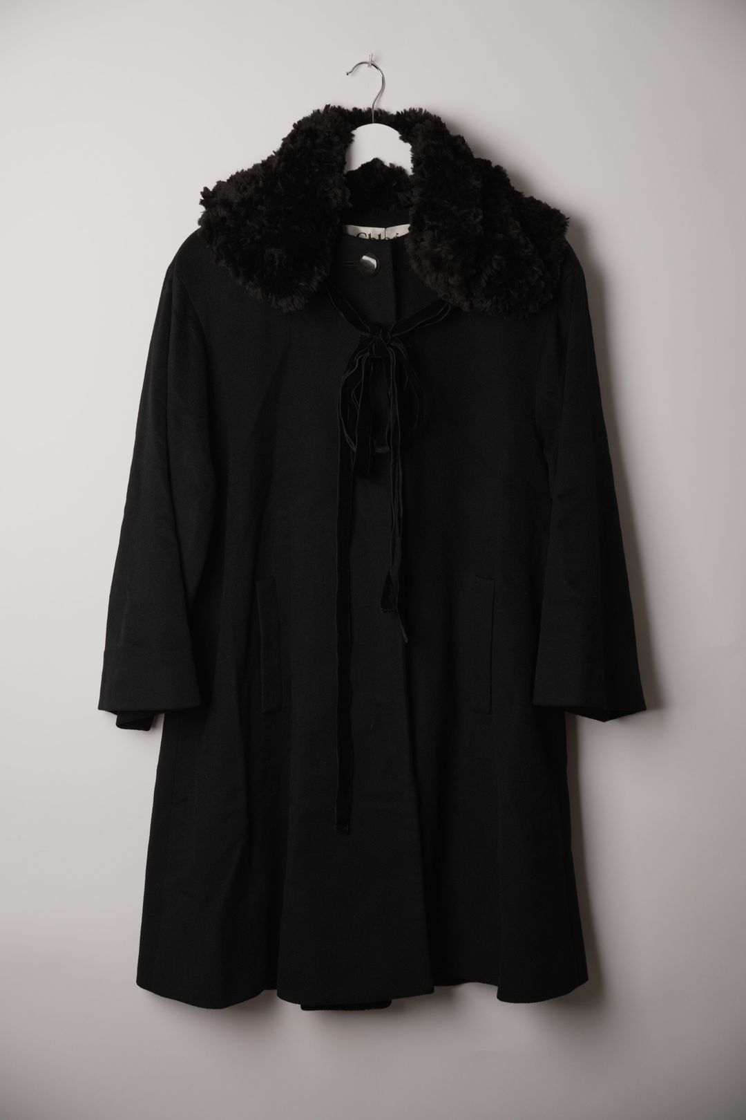 Chloe Black Collarless Wool Coat with Removable Fur by CHLOÉ in size S from COATS & JACKETS category