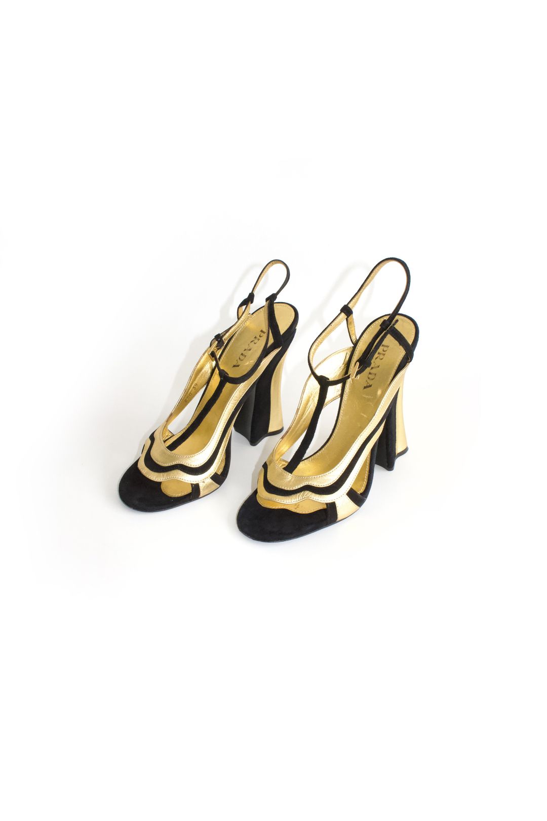 Prada SS 2008 black and gold suede heels by PRADA in size EU 39 from SHOES category