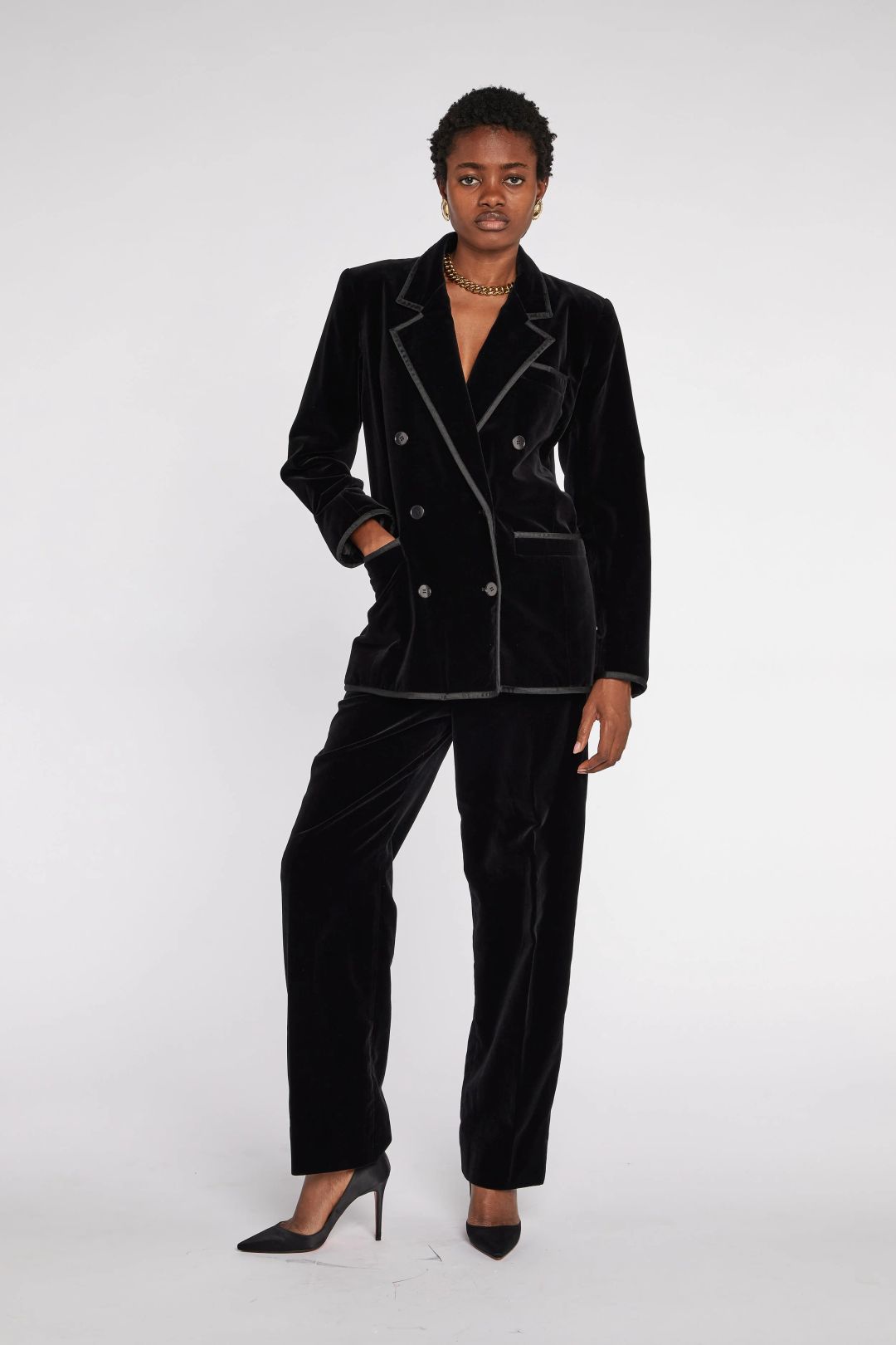 Saint Laurent Rive Gauche Velvet Double Breasted Suit AW 1981 by YVES SAINT LAURENT in size FR 36 from SUITS category
