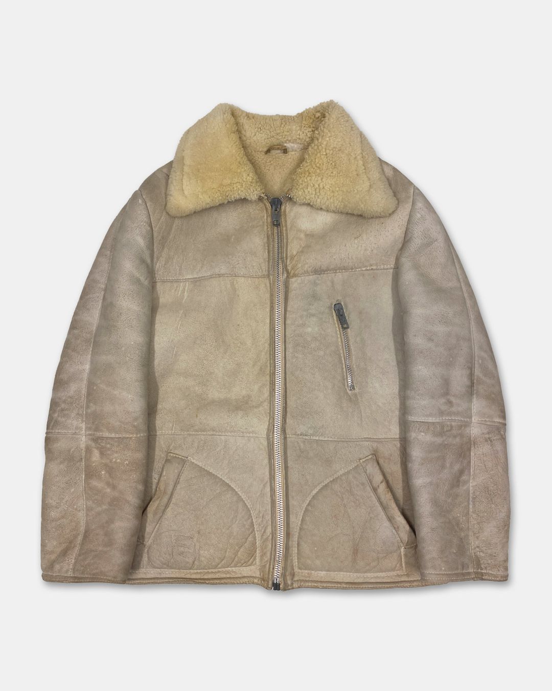 Vintage 1960s Shearling Suede Leather Jacket White Beige by Vintage in size L from COATS & JACKETS category