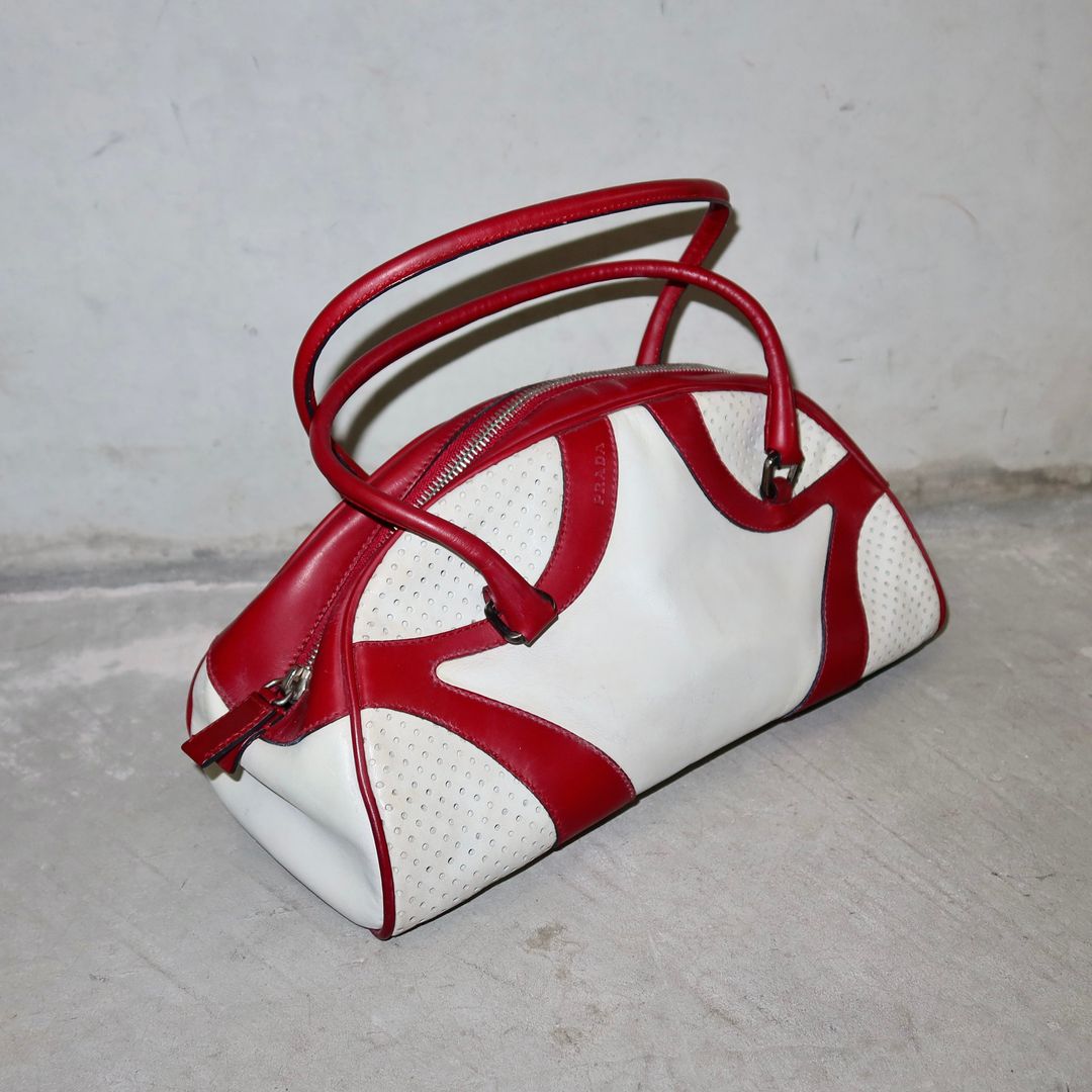 Prada Red and White Bowling Bag by PRADA in size ONE SIZE from BAGS category